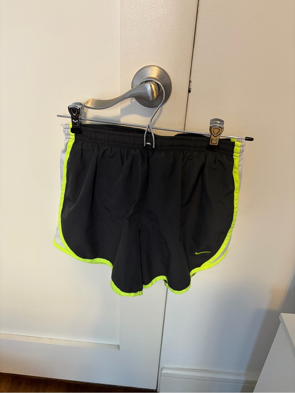 Nike Women’s Grey Athletic Shorts with Neon Yellow Trim